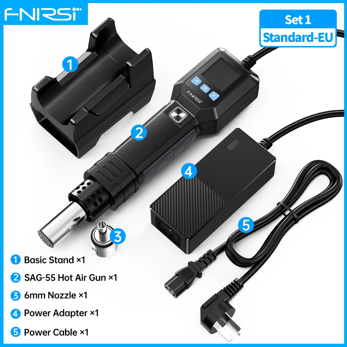 FNIRSI SAG-55 Hot Air Gun BGA Rework Solder Station Heat Gun 220V 550W Hair Dryer For Soldering SMD SMT Welding Repair Tool
