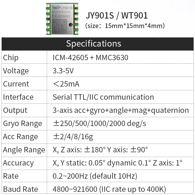 WitMotion WT931 (XYZ, Return Rate 500H) AHRS MPU9250 9-axis Accelerometer, Electronic Gyroscope, Angle, Magnetometer, for Arduin
