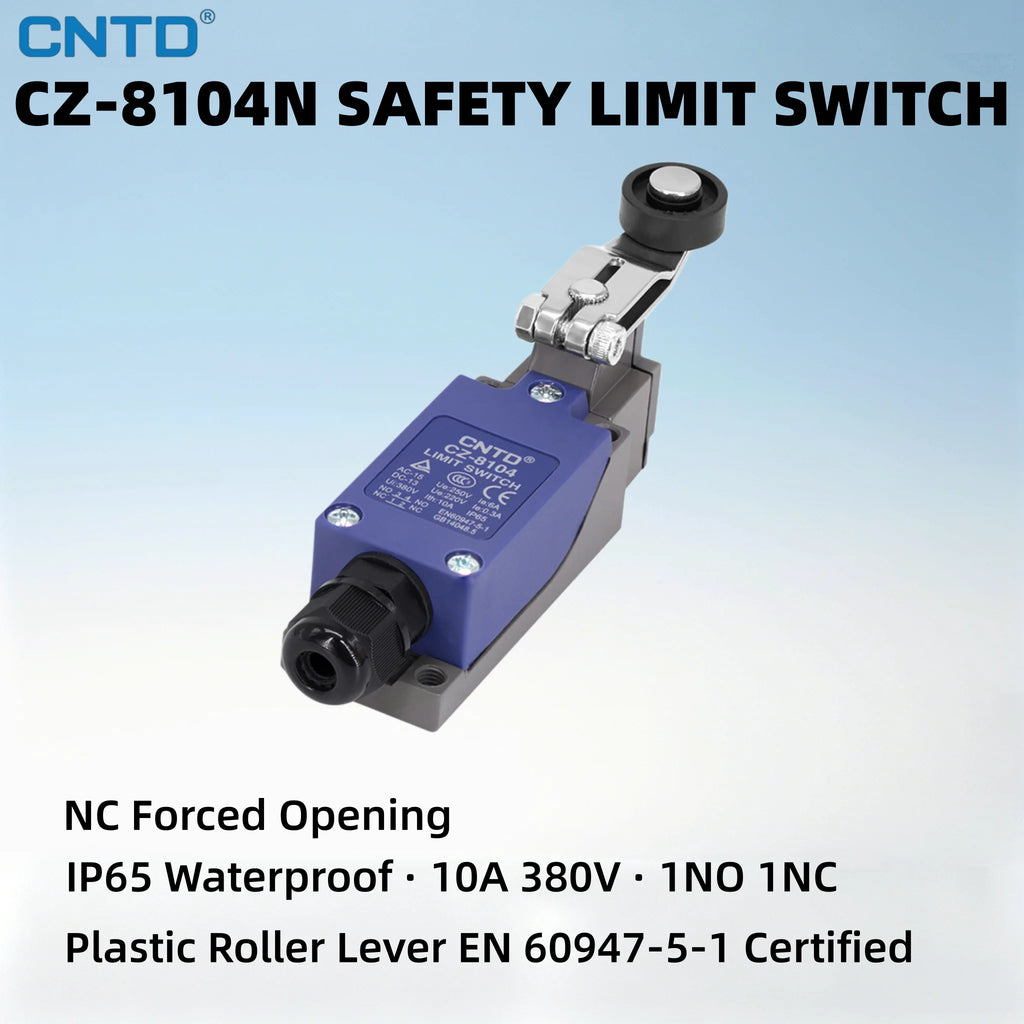 CNTD CZ-8104N Safety Limit Switch IP65 Waterproof 10A 380V 1NO 1NC Plastic Roller Lever Vertical Travel Switch Industrial