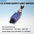 CNTD CZ-8104N Safety Limit Switch IP65 Waterproof 10A 380V 1NO 1NC Plastic Roller Lever Vertical Travel Switch Industrial