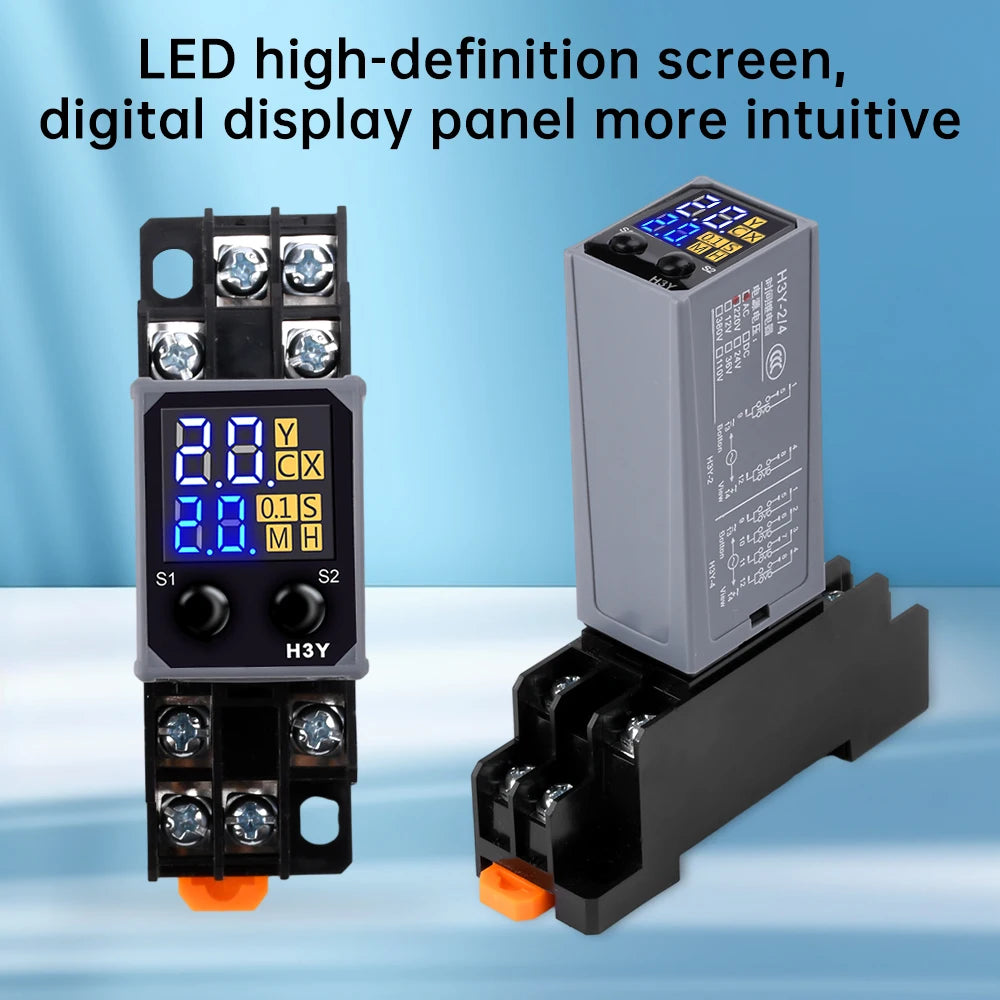 DC12V DC24V AC220V Digital Time Relay Mini Power-on Delay Controller Time Relay Cycle Time Control Delay Device with Base Socket
