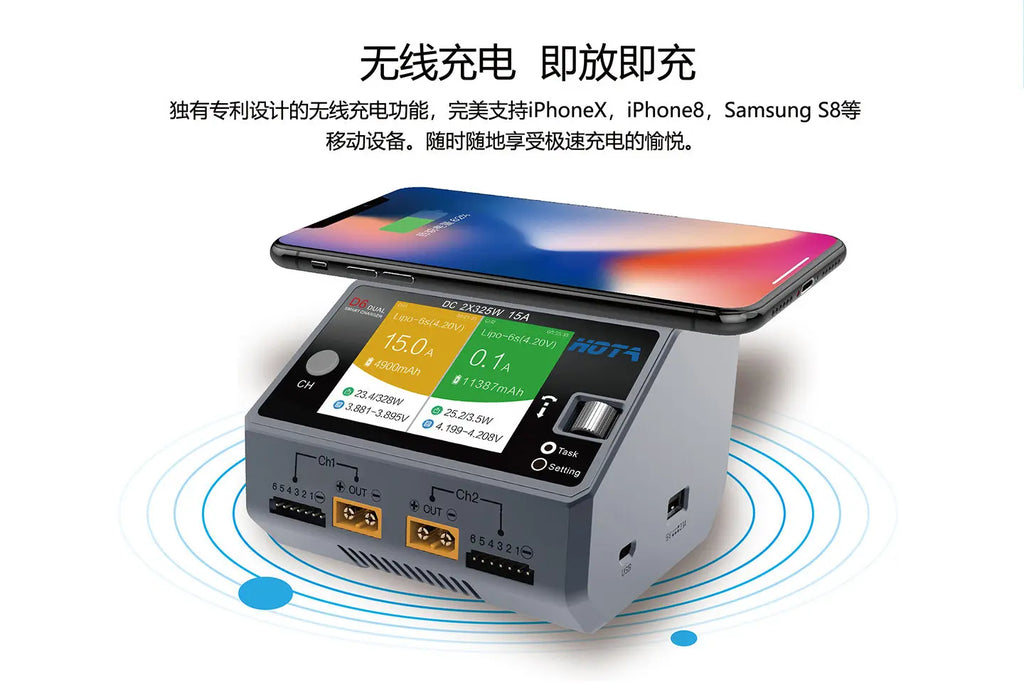 HOTA D6 Dual Channel Smart Balance Charger DC 650W 15A For 1-6S LiPo RC Aircraft Lithium Battery