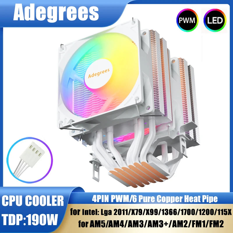6 Heat Pipes CPU Air Cooler 4Pin PWM PC Procesor Tower Cooler for Intel LGA 1700 1200 1150 1151 1155 2011 X79 X99 1366 AM5 AM4