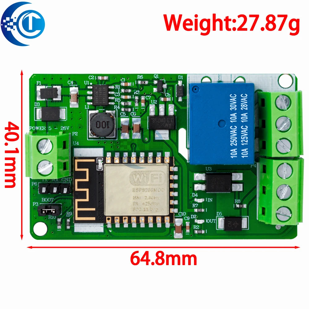 ESP8266 ESP-12F WIFI Wireless Module 1 Channel Relay Shield Overcurrent Protection Wi-Fi Network Relay Module 10A DC 7-30V