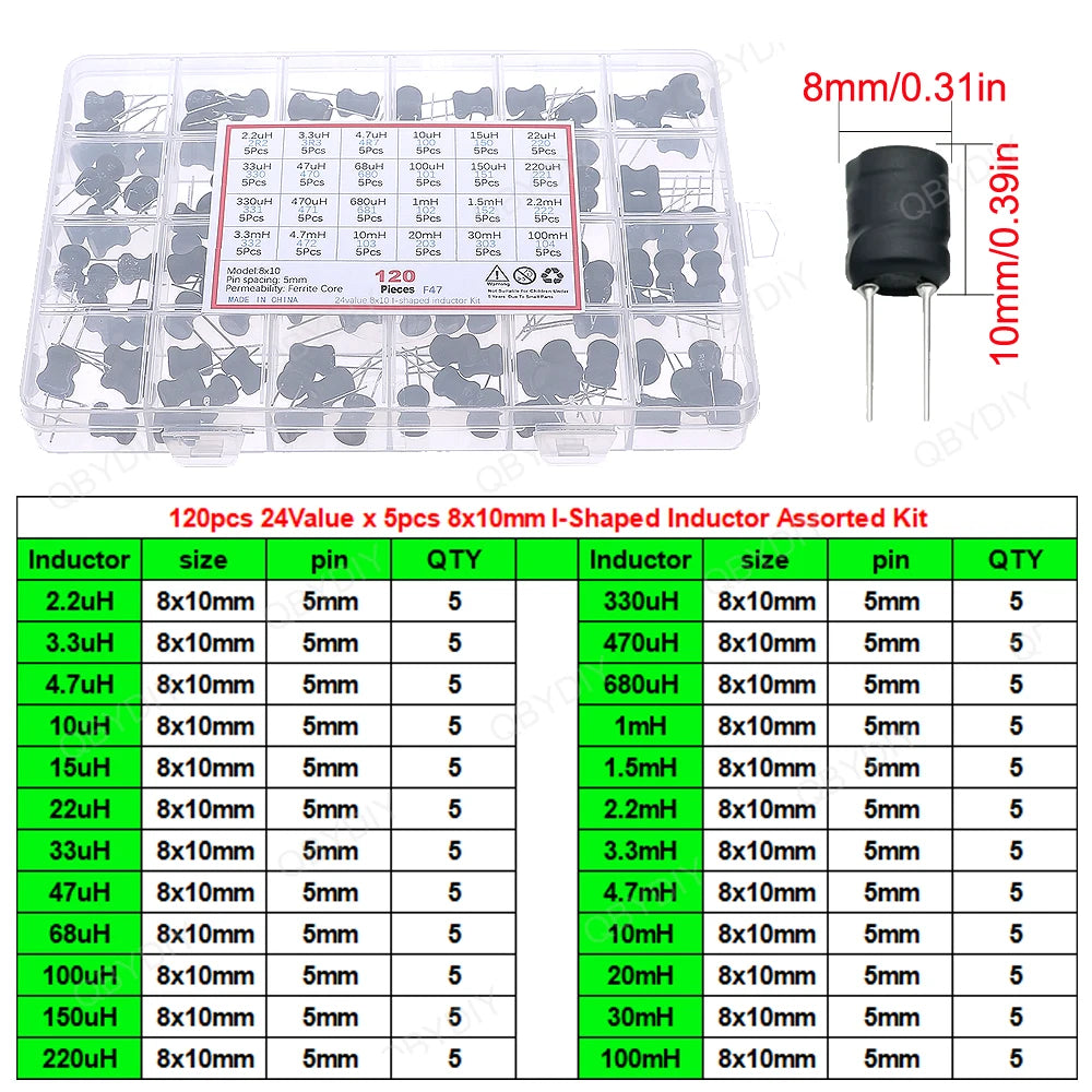 1uH-100mH I-Shaped Inductors Color Ring Inductors Toroid Core Choke DIP SMD Wire Wound Power Inductors Assorted Kit