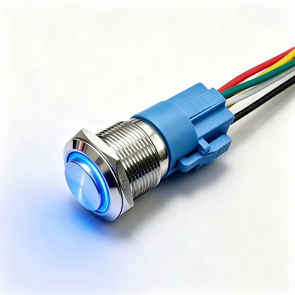 12/16/19/22mm Metal Push Button IP66 Waterproof Self Reset Latching Red LED 1NO1NC Plug Terminal 5V 12V 220V Control Switch Blue