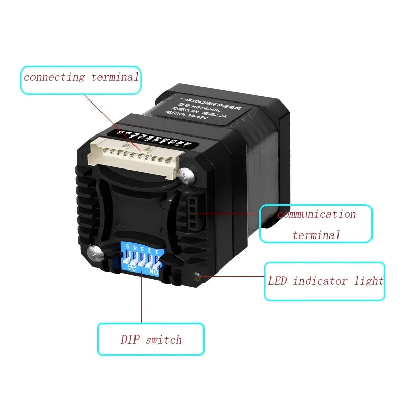 NEMA17 Stepper Motor with Built-in Driver, Integrated Closed-Loop/Open-Loop Control, with Pulse Encoder Serial Port RS232