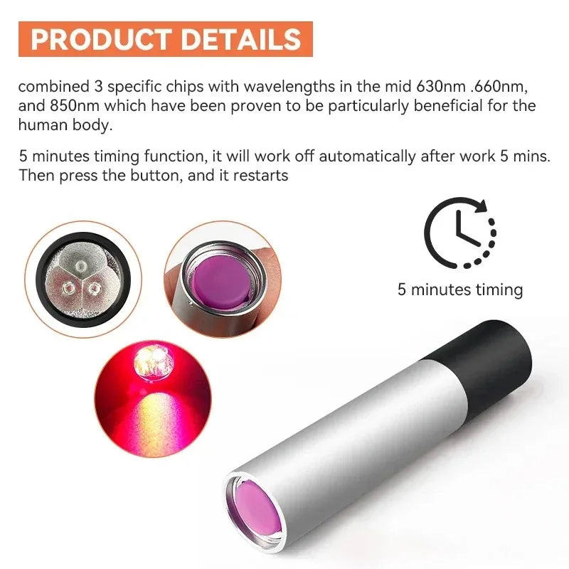 Red Light Led Flashlight Pain Relief Portable Red Light Therapy Muscle Pain Infrared Lamp Led Therapy Skin Care Pet-friendly