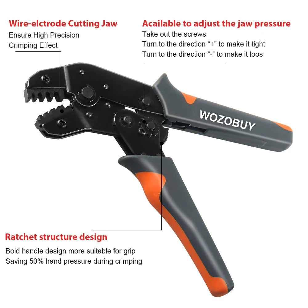 VK-58B Crimping Tool Ratchet Wire Crimping Pliers for JST Dupont Terminals SATA Pin Crimping AWG 24-16 0.25-1.5mm² Spring Loaded