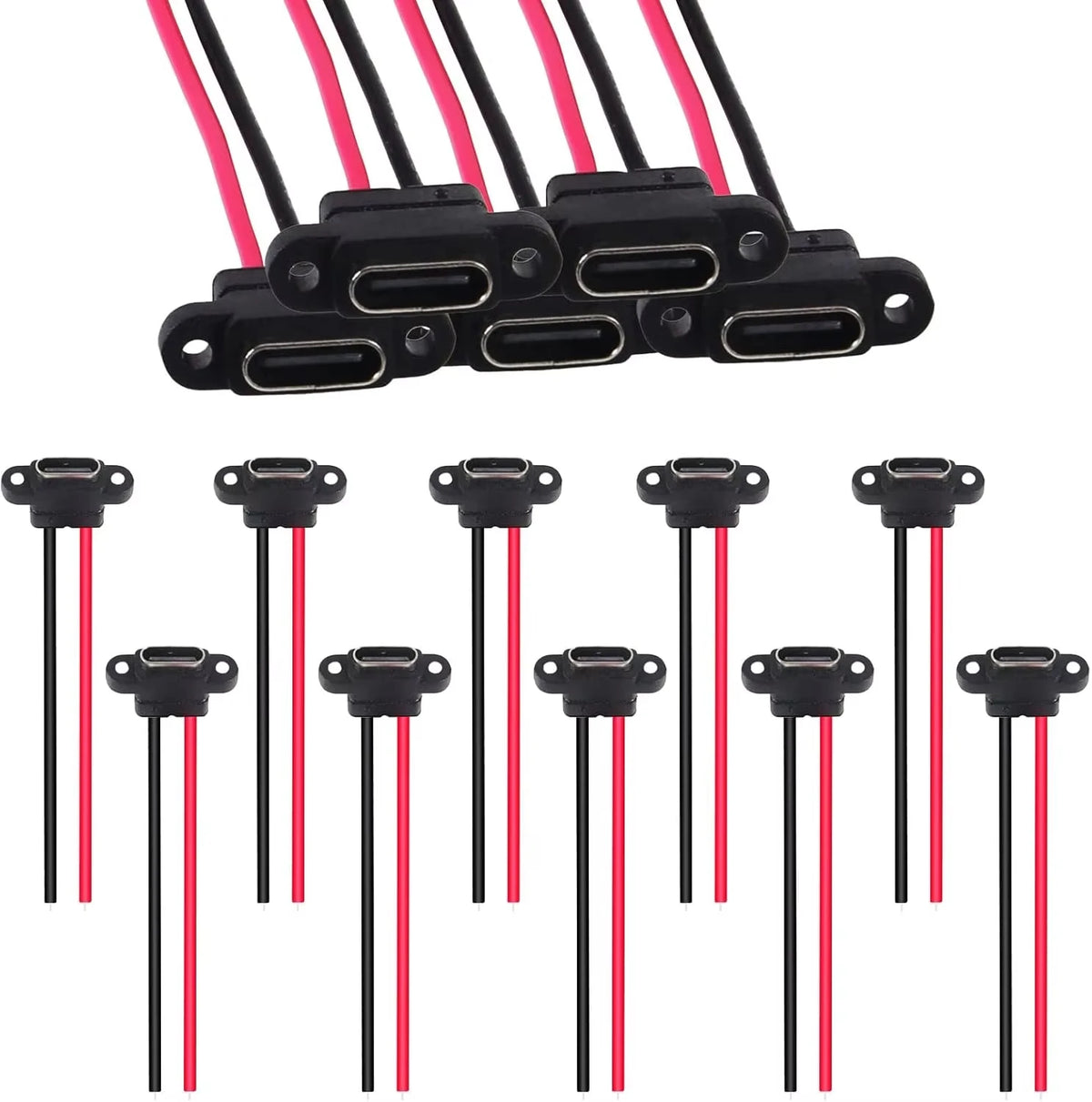 Waterproof USB Type C Female Socket, 2-Pin 3A Fast Charging Port, Direct Crimp Mount for Cable Repair & DIY Extension