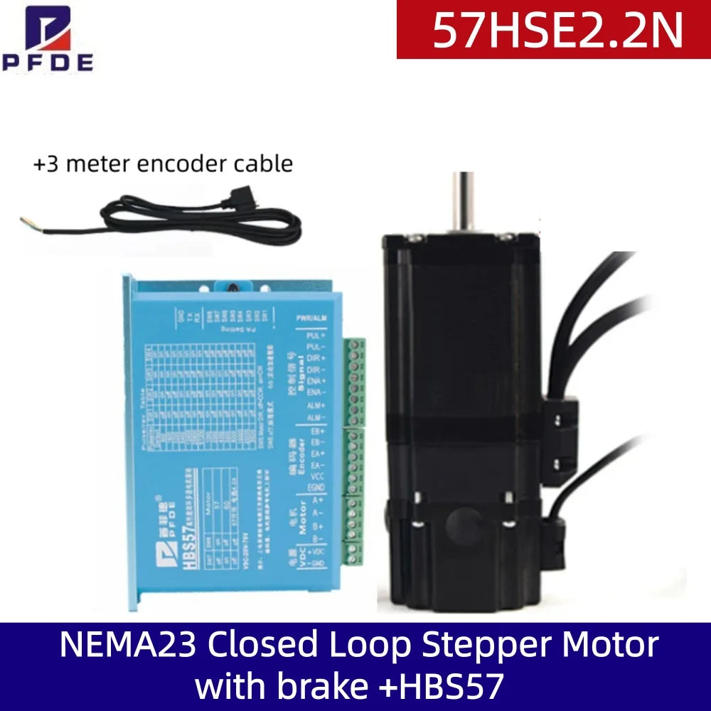 WITH Brake Nema 23  57 Hybrid Closed Loop 2-Phase  Servo Motor with Driver 57HSE2.2N+HBS57 Stepper Motor for  CNC Spindle Motor