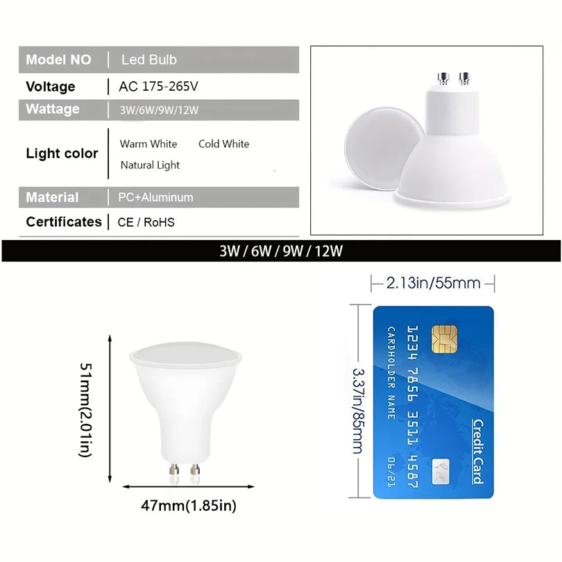 1-10PCS LED spot light GU10 AC220V LED energy saving bulb 3W 6W 9W 12W LED Lamp Spotlight Bulb 38 Degree lampara for home