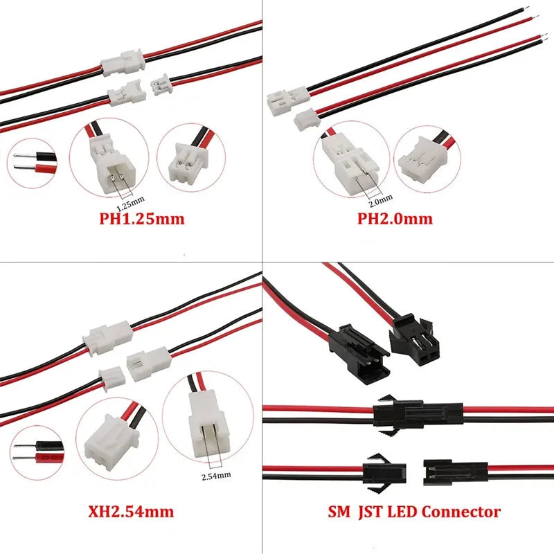 5Pair 2P 3 4Pin JST1.25mm PH 2.0mm XH 2.54mm SM2.5 JST Male Plug Female Jack Socket DIY Electrical Wire Terminal Cable Connector