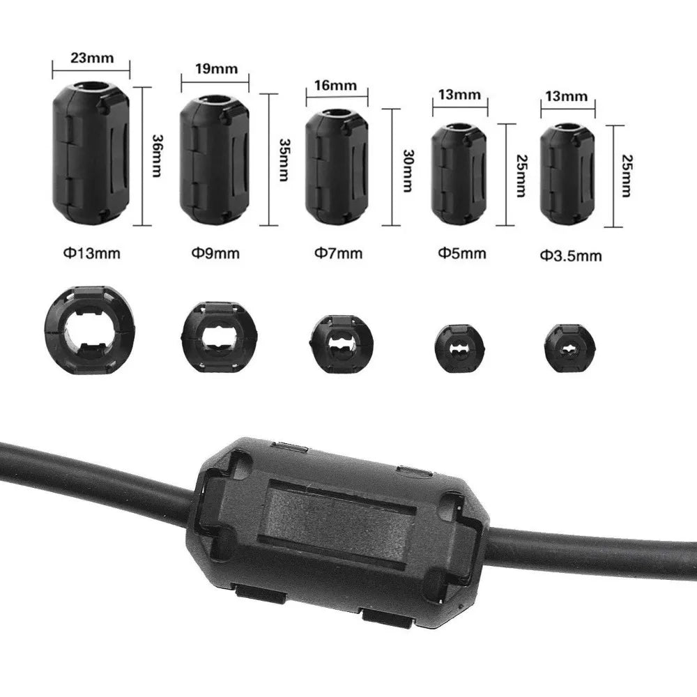 Snap Type Ring Core Ferrite Bead Clamp Black Anti-interference Filter Clip Snap Cable Connector 3.5/5/7/9/13mm Cable Connector