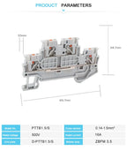 10Pcs PTTB 1.5/S Double Level Push-in Din Rail Terminal Block PT 1.5mm² Cable Electrical Wire Connector PTTB1.5 PTTB-1.5