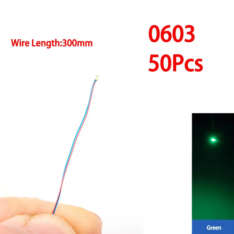 50pcs/bag 0402 0603 0805 1206 SMD Lamp Wired Micro Litz Led Pre-Soldered Chip Wired 30cm 3V DIY Railway Models Scenes Toy Light
