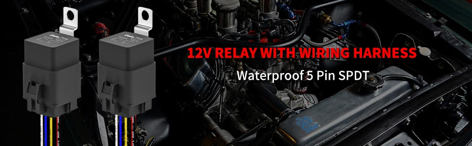 12V Relay with Harness Waterproof Relay 12V 30/40 AMP 5 Pin SPDT 14 AWG DC 12 Volt Relay Socket Kit Bosch Style for Automotive