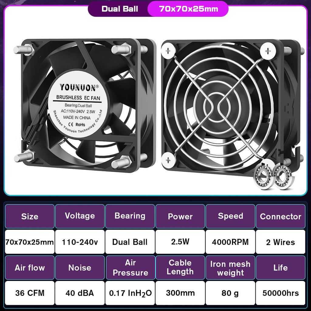 1PCS EC Brushlee Fan 6025/8025/9225/12025/12038/12032 AC 110V 115V 120V 220V 240V Cooling Cooler Fan
