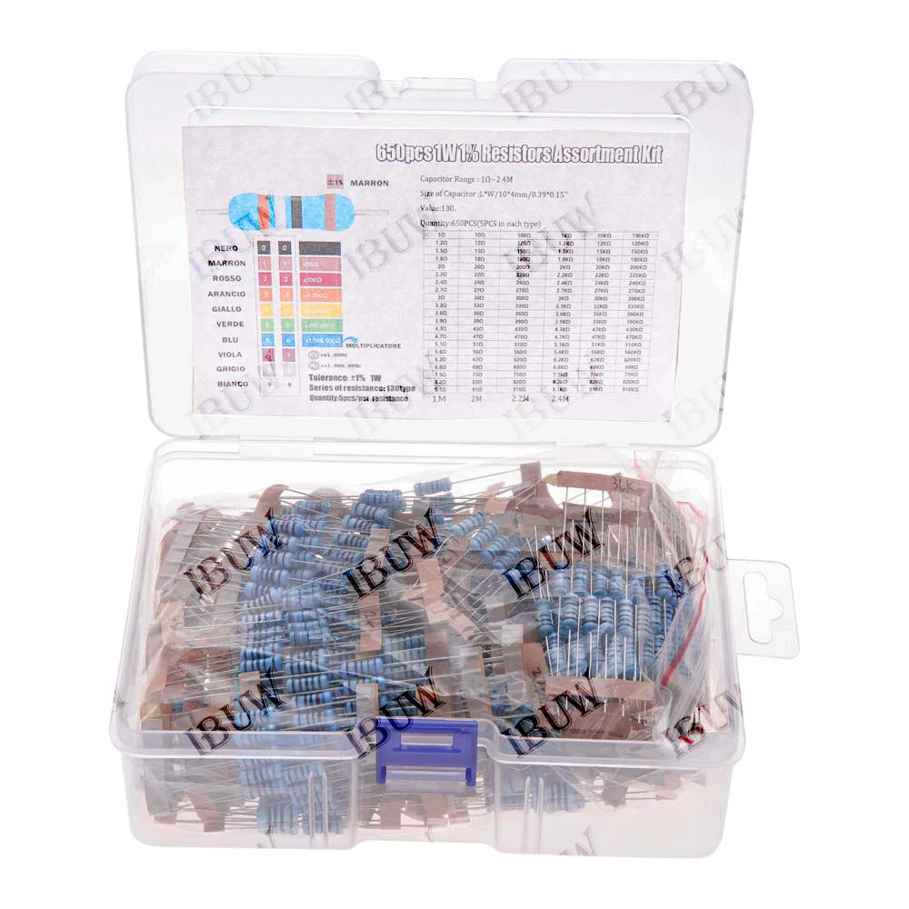 1W 2W 1/4W 1/8W 1/2W Metal Film Resistor Kit 130 Values 0.125W 0.25W 0.5W 1% Resistance Assortment Assorted Set Box