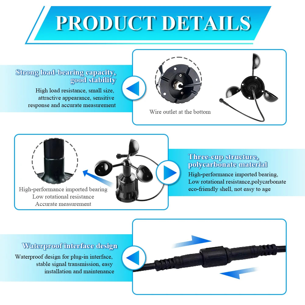 30m/s Weather Station Outdoor Anemometer Sensor Polycarbon 360° Wind Direction Transmitter Sensor Output RS485 4-20MA 0-5V 0-10V