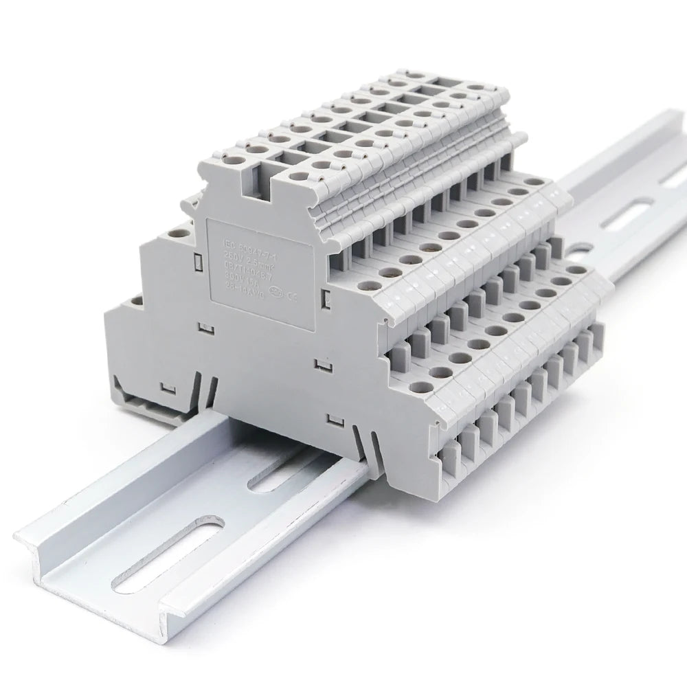 50Pcs DIN Rail Terminal Block DIKD 1.5, 1.5mm² 3-Tier Screw Clamp for C45/DZ47 Breakers & Industrial Control Cabinet