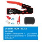 RJ45 Crimp Tool Pass Through Crimper Cutter for Cat6a Cat6 Cat5 8P8C Modular Connector Ethernet All-in-one Wire Tool