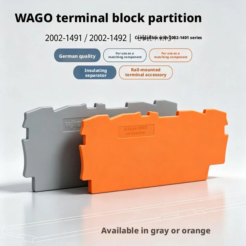 WAGO 2002‑1491 2002‑1492 End & Intermediate Plate 0.8mm For 2002‑1401 4‑conductor DIN Rail Terminal Block, Grey / Orange