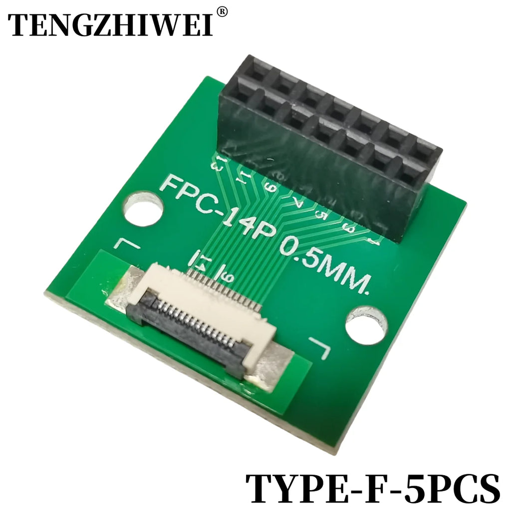 5PCS FFC/FPC Adapter Board 0.5MM-14P to 2.54MM Welded 0.5MM-14P Flip-Top Connector Welded Straight and Bent Pin Headers