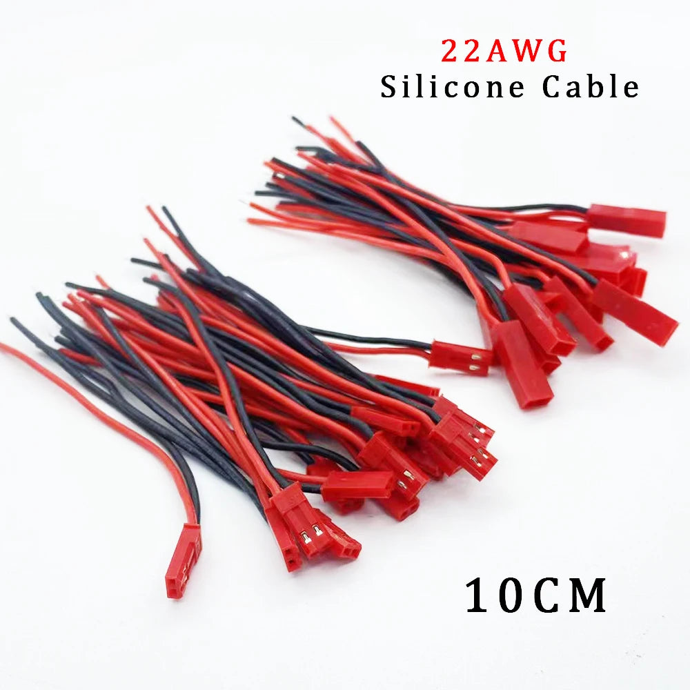 10Pair 22AWG JST 2Pin Connector Cable Pitch 2.54mm JST Male Female Jack Soft Silicone DIY RC Battery Wire Connectors 10/15/20CM
