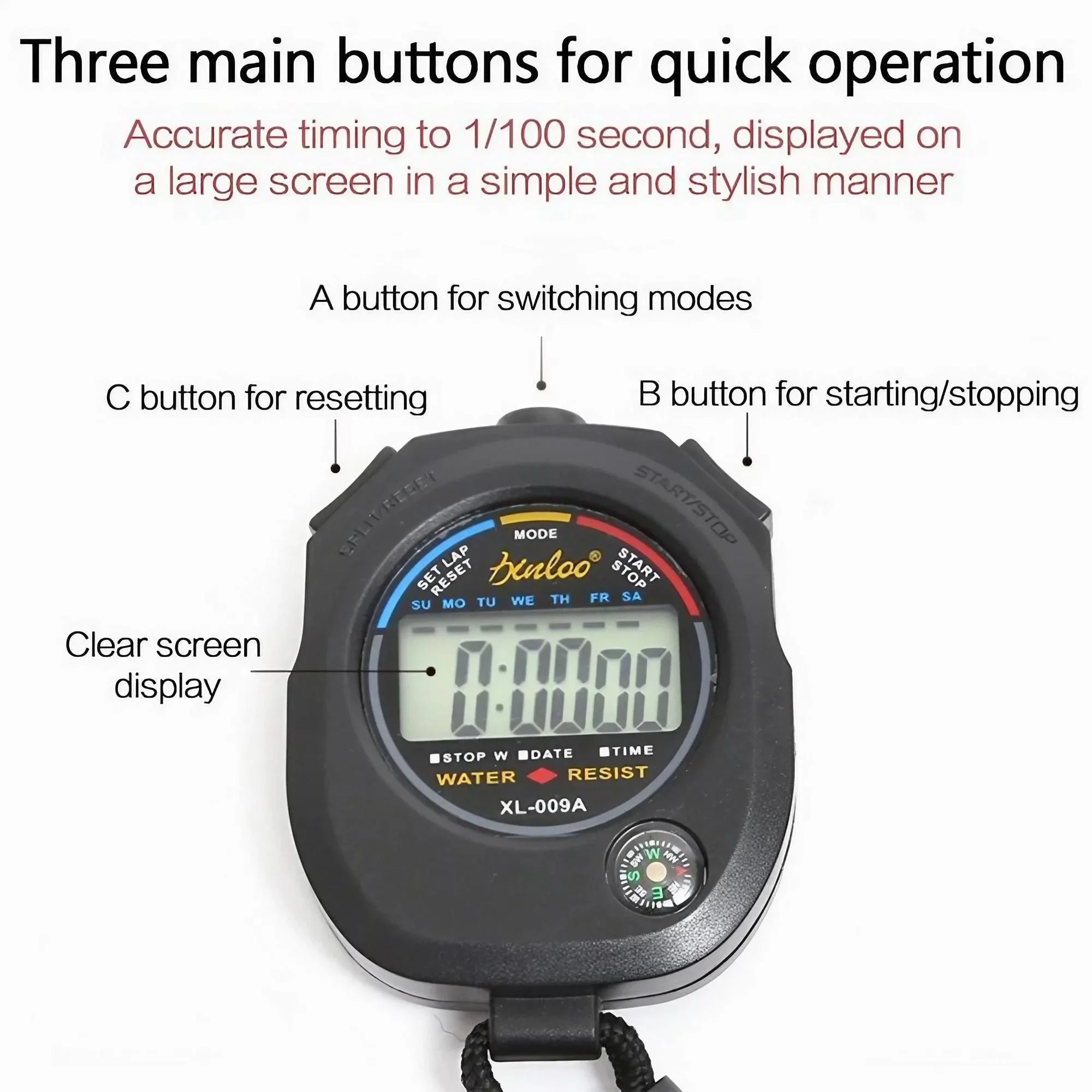 Digital Sports Stopwatch Timer with Large Display Date Time Alarm Function for Coaches Multi-Function Tool