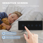 BSEED Touch Switches 1/2/3Gang 1Way Wall Light Switches Blue LED Backlight Glass Sensor Screen Home Switches Black EU Standard