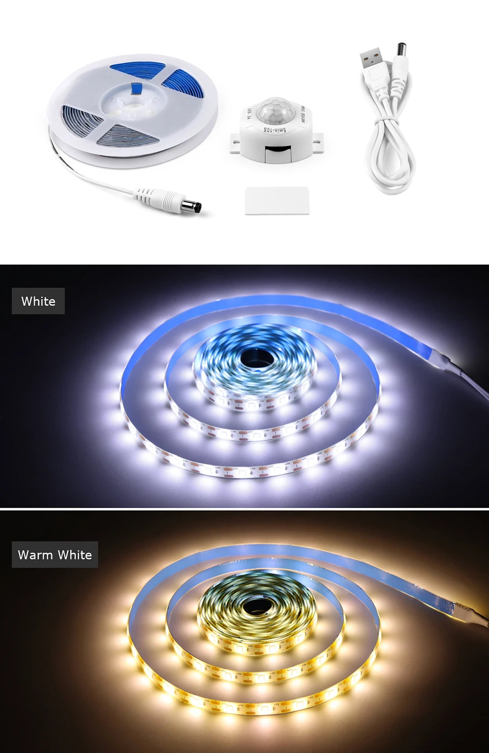 USB 5V LED Strip Light Waterproof SMD2835 With Sensitive PIR Motion Sensor Delay Time Adjustable For Kitchen Bedroom Corridor