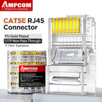 AMPCOM RJ45 Connector Pass Through CAT5E Modular Plug Network End UTP Fu Gold Plated 8P8C Crimp End For 24-28 AWG Ethernet Cable