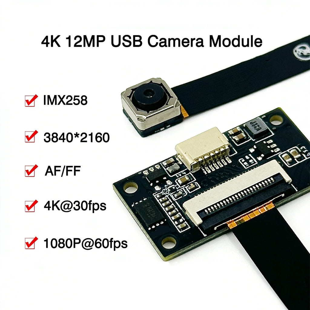 5MP OV5693/12MP IMX258 CMOS 2K/4K 3840×2160 30fps AF/FF USB Camera Module Face Recognition 75 Degrees MJPEG, YUY2
