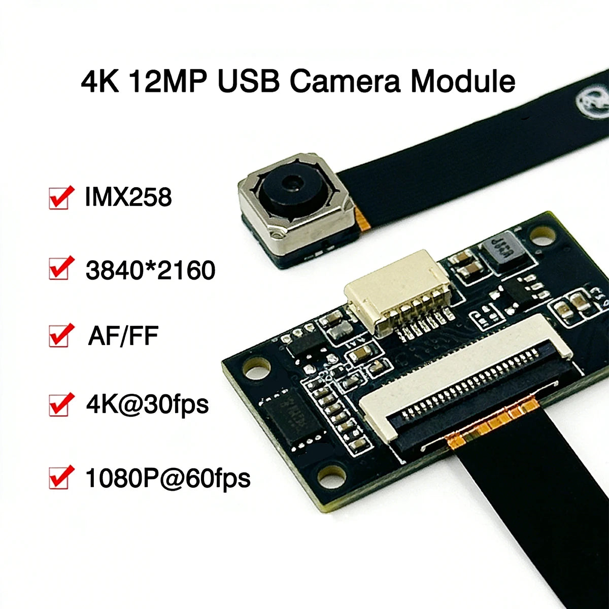 5MP OV5693/12MP IMX258 CMOS 2K/4K 3840×2160 30fps AF/FF USB Camera Module Face Recognition 75 Degrees MJPEG, YUY2