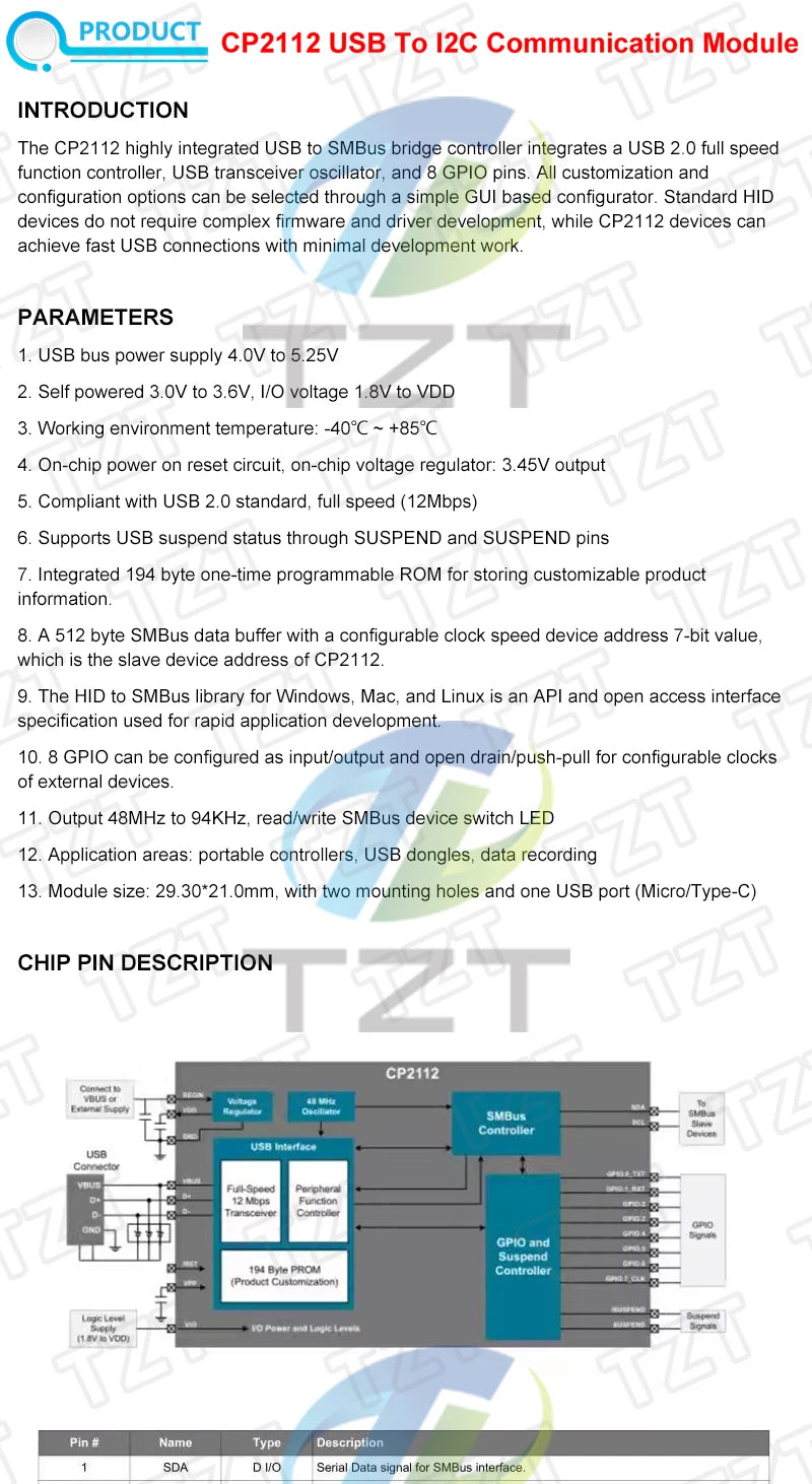 GREATZT 1/3PCS CP2112 Micro/Type-c Debug Board USB To I2C Module For Arduino