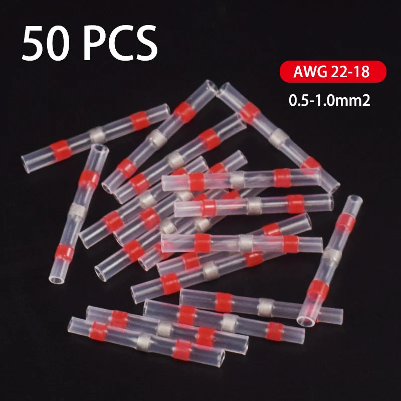 50/100/200Pcs Waterproof Solder Seal Heat Connector Shrink Butt Connectors Lug Terminals Electrical Wire Car Insulated Terminal
