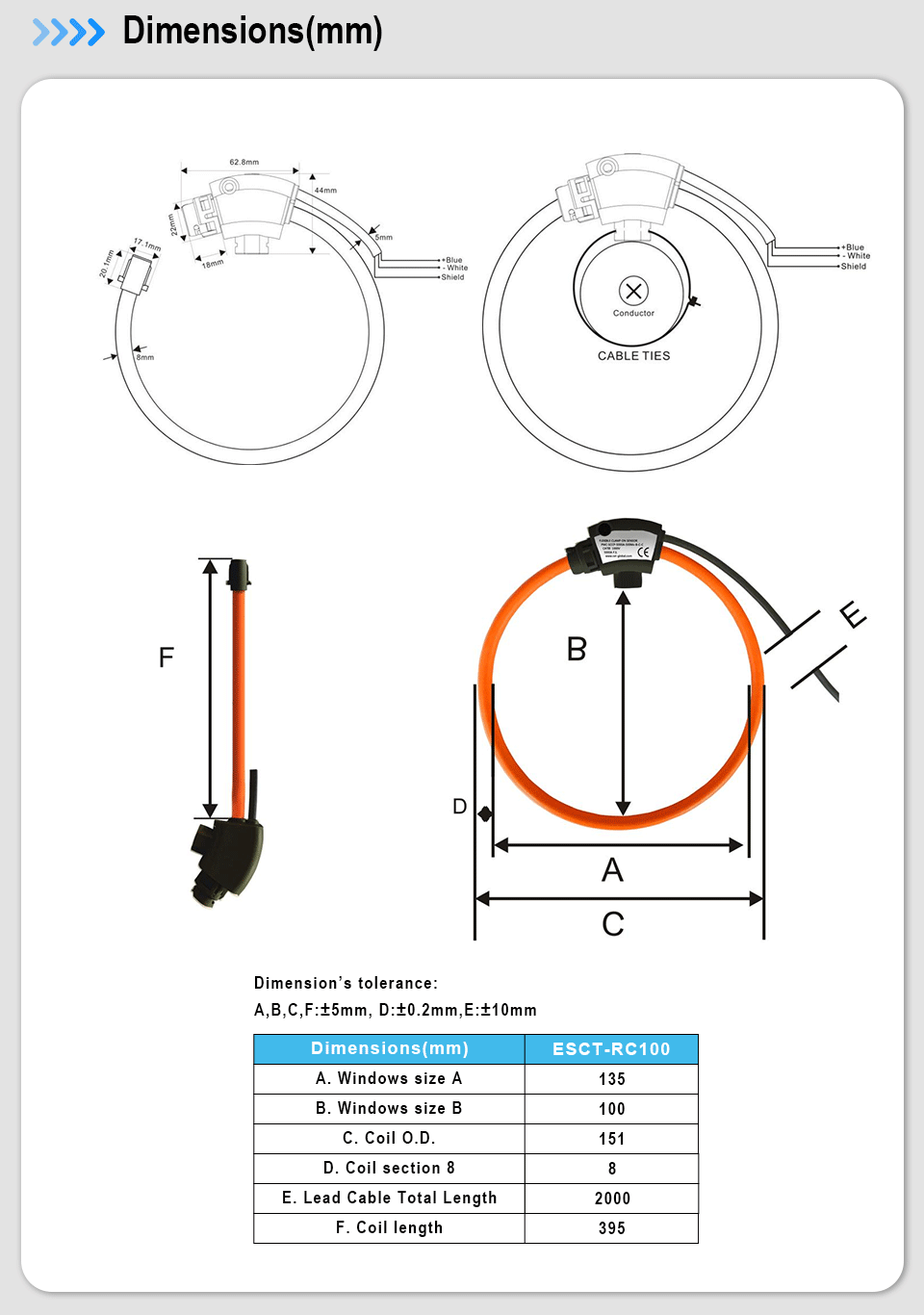 Rogowski  Coil Current Transformer ESCT-RC100-RC150