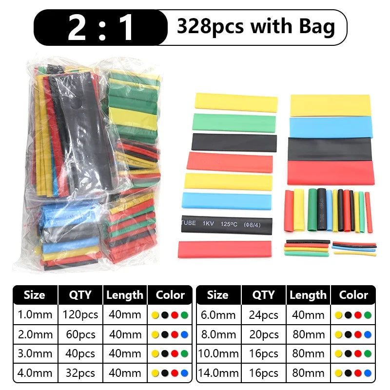102-750pcs 2:1 Thermoresistant Tube Heat Shrink Wrapping Kit Assorted Wire Cable Insulation Sleeving 3:1 Heat Shrink Tube Set