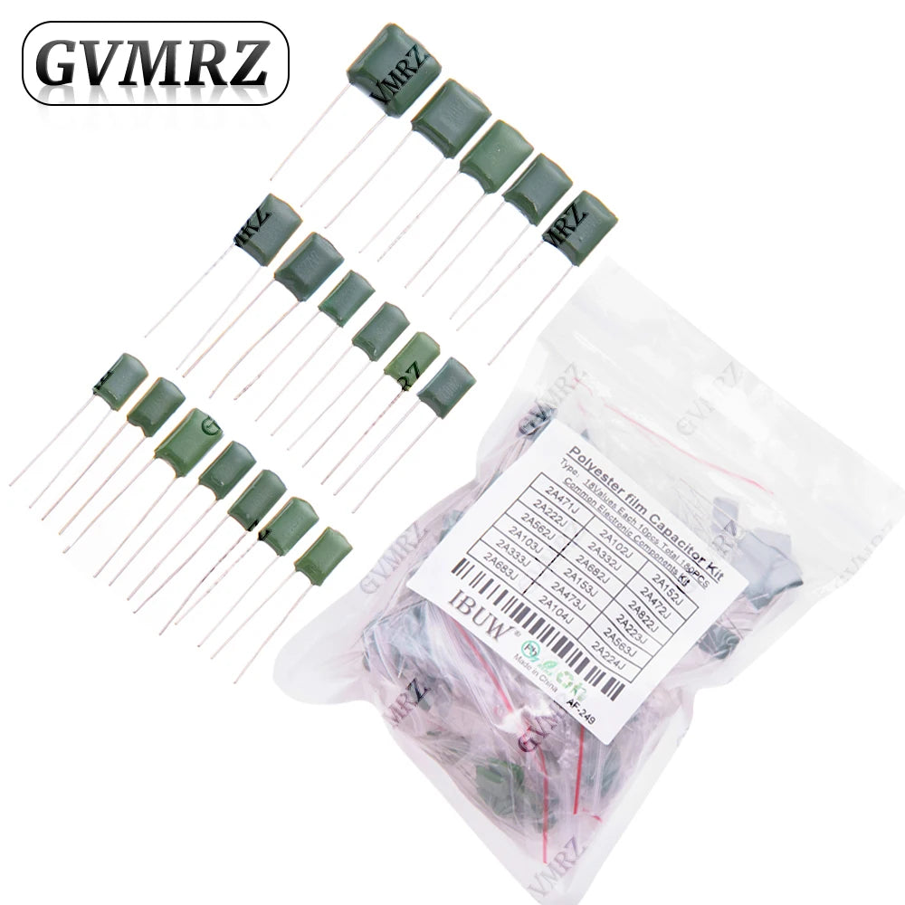 50PCS Polyester Film Capacitor Assorted Values J Tolerance for Electronics DIY