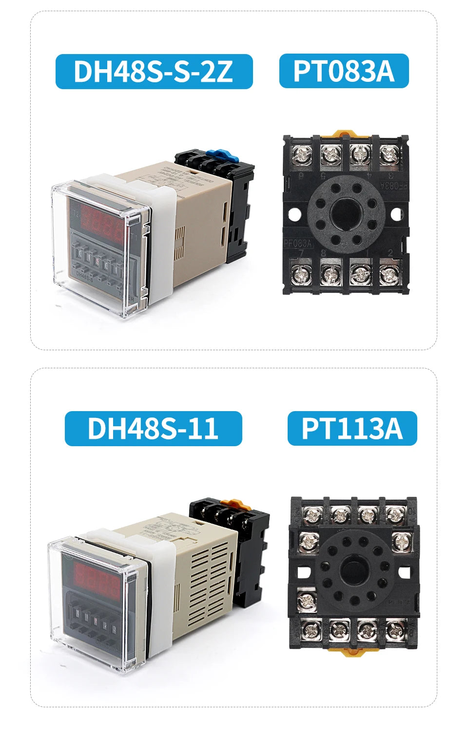 OMCH DH48S-S SPDT Timer Relay with Base DC12V/24V AC110V/220V Models DH48S-1Z/2Z DH48S-11 DH48S-S-2Z for Electrical Engineering