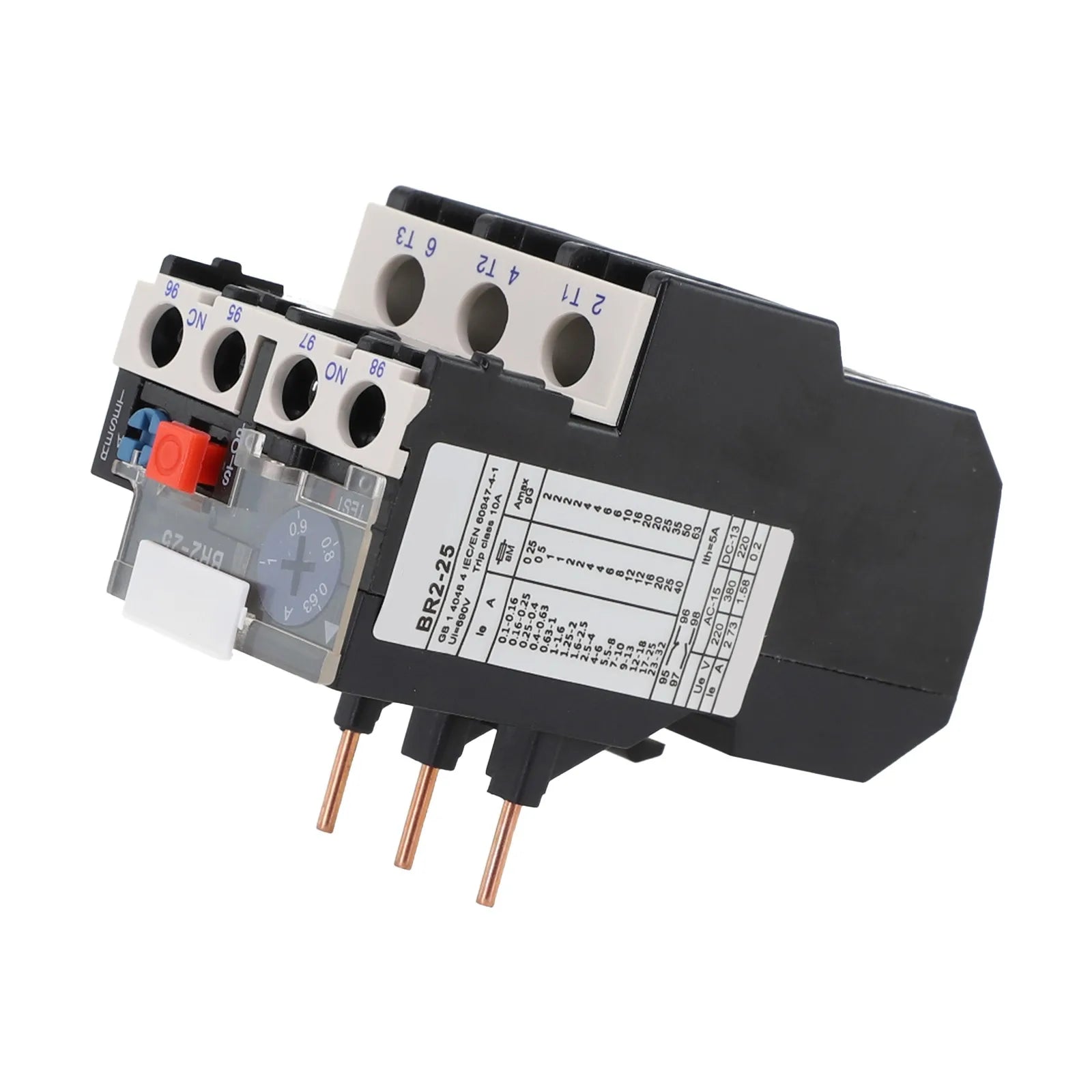 Thermal Overload Motor Relay 3 Phase AC 50Hz/60Hz FR NR2-25 IP20 Plug-in With Indicator Light For CJX2 Series Contactors
