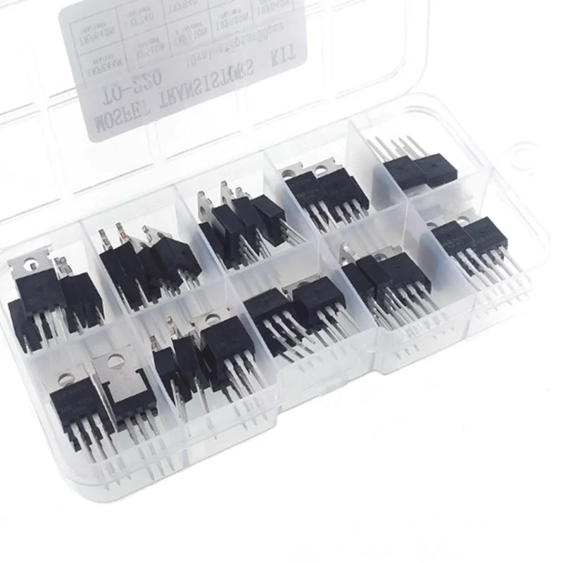 50PCS TO-220 Series MOSFET IRFZ44N IRF640N IRF540N IRF3205, 10 types, 5 of each.