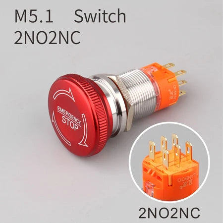 LANBOO 19mm 22mm Metal Emergency STOP Mushroom Push Button Switch Latching Button Switch with LED