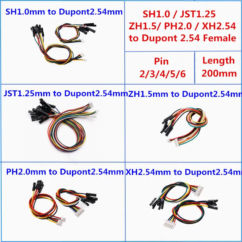 SH1.0/JST1.25/ZH1.5/PH2.0/XH2.54 to Dupont 2.54 Connecter Female Dupont Line 20cm Electronic Extension Wire Conversion Cable