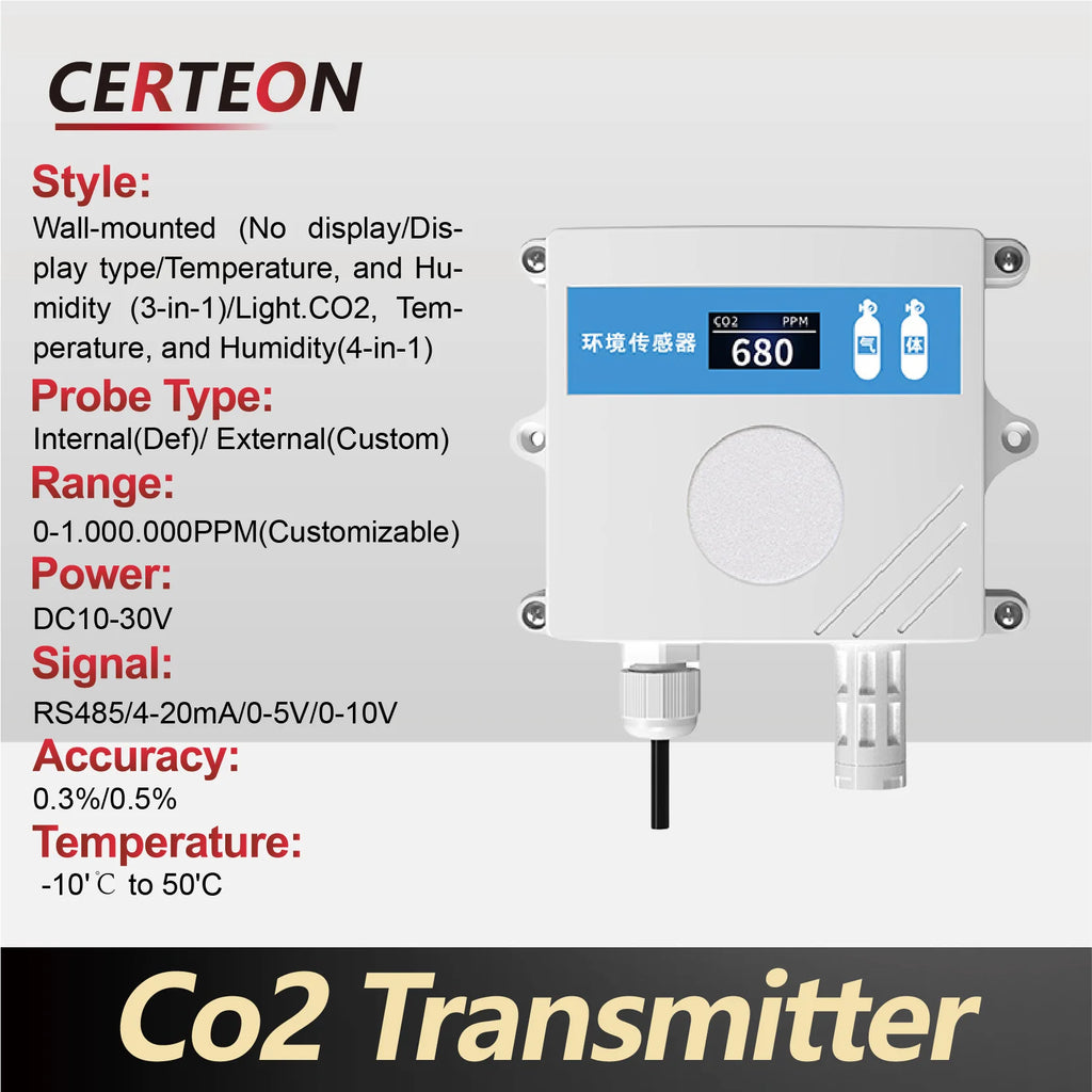 Wall-Mounted CO2 Sensor Carbon Dioxide Detector Air Quality Monitor RS485 Analog Output NDIR CO2 Transmitter for Ventilation