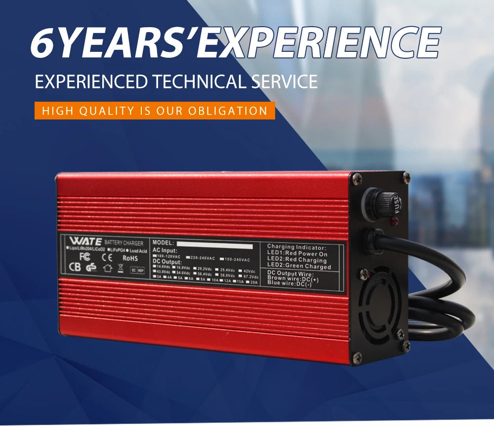 54.6V 4A Smart Lithium Battery Charger For 48V Lipo Li-ion With Fan Aluminum Case