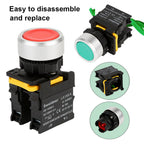 Waterproof Button Switch Momentary Self Reset Self Locking Flat Round Head 22mm Power Push Button Switch 10A 1NO 1NC Red Green