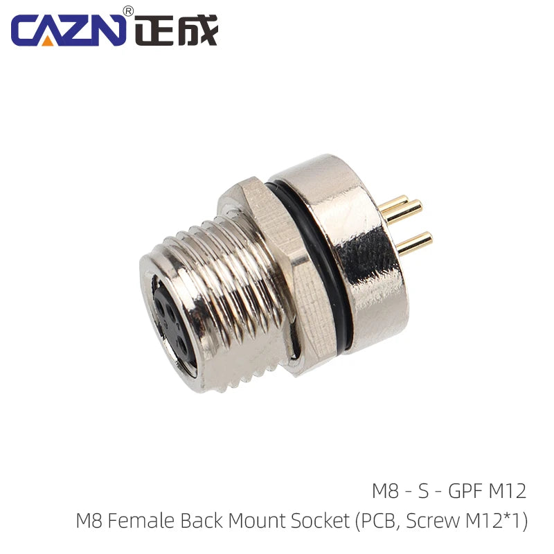 CAZN M8 Welding Panel Connector Male Female Back Mount Socket SMD 3 4 5 6 8 Core Angle Pin Male and Female Socket