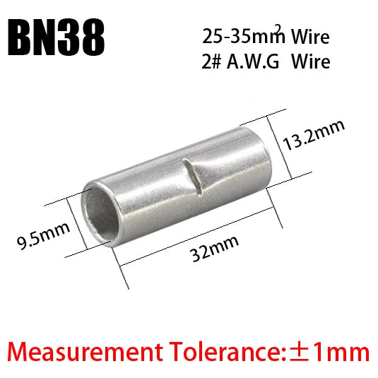 BN Copper Electrical Wire Cable Connection Crimp Sleeve Tubular Ferrule Lug Connector Non-Insulated Tube Butt Splices Terminal